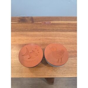 Vintage Rycraft 2" Round Ceramic Cookie Stamp ~ Fish And Bird